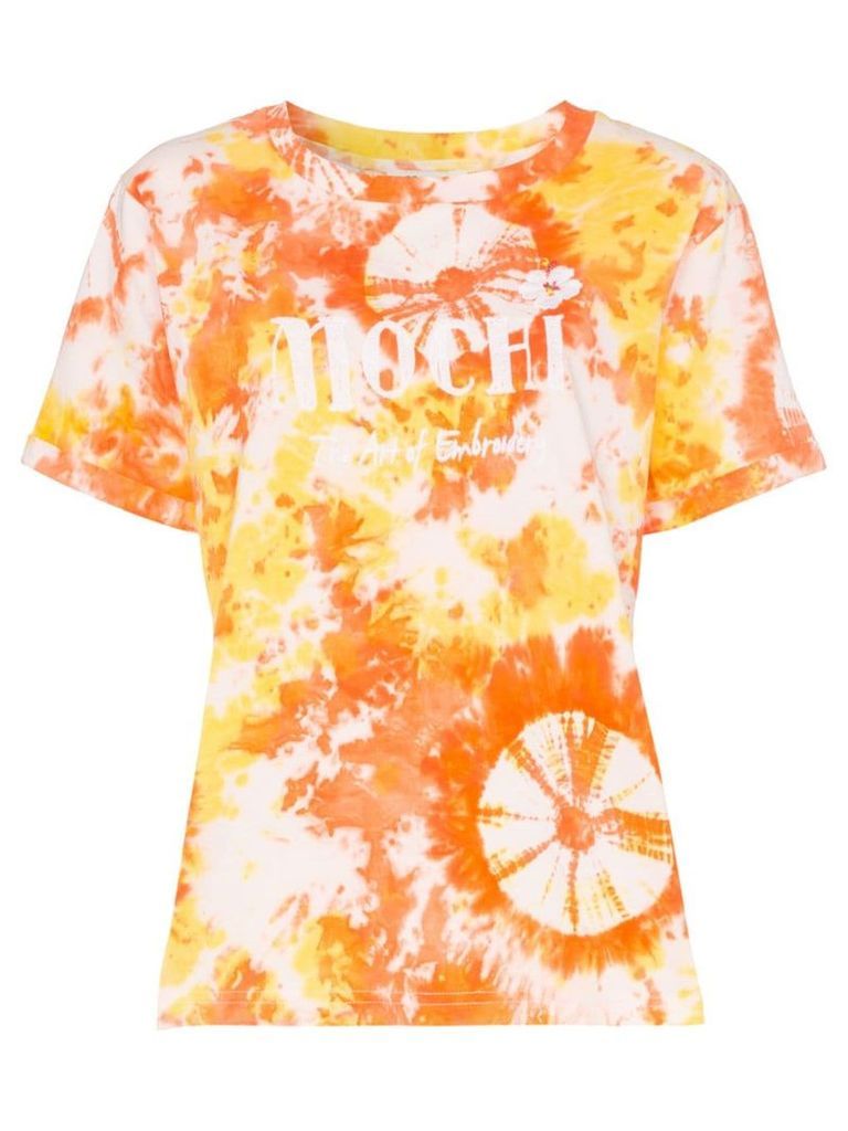 All Things Mochi logo embroidered tie-dye cotton T-shirt - Orange