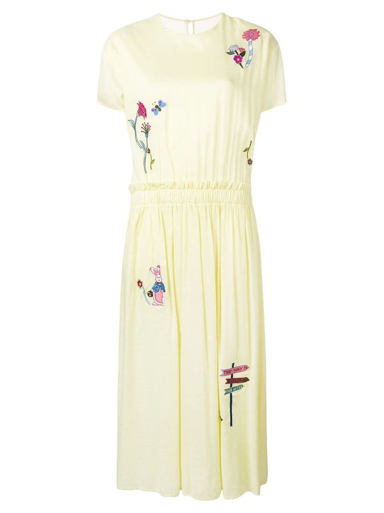 Mira Mikati embroidered tulle back dress - Yellow
