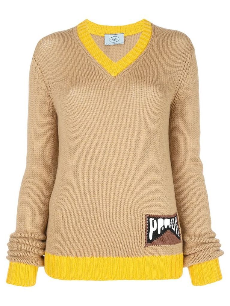Prada contrast logo sweater - Brown