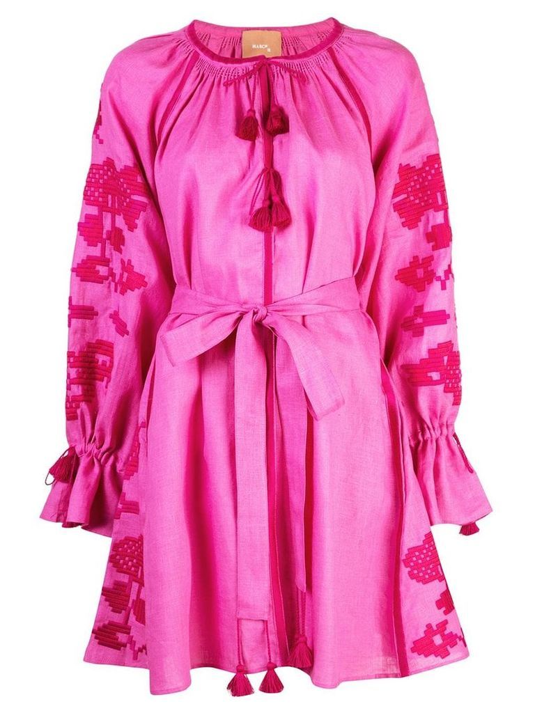 March 11 geometric embroidery mini dress - Pink