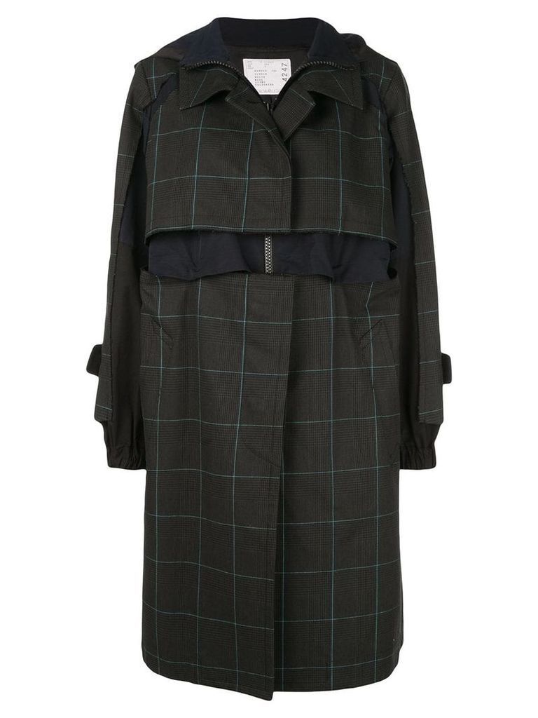 Sacai multilayered contrasting single breasted coat - Blue