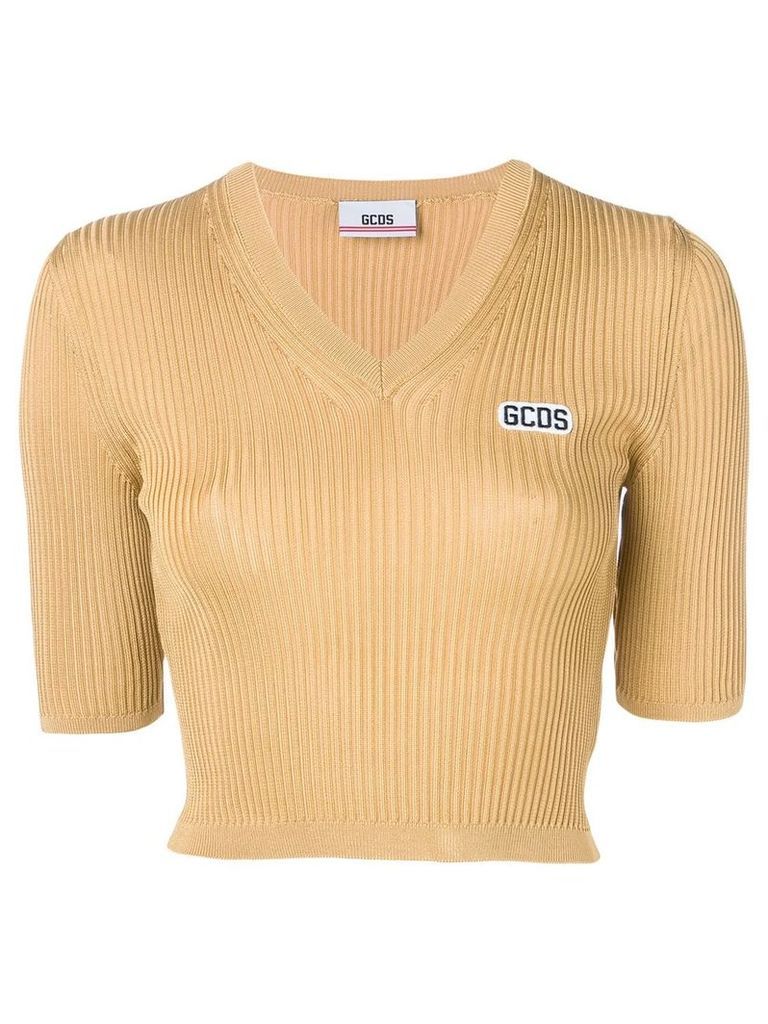 Gcds cropped ribbed knit T-shirt - Gold
