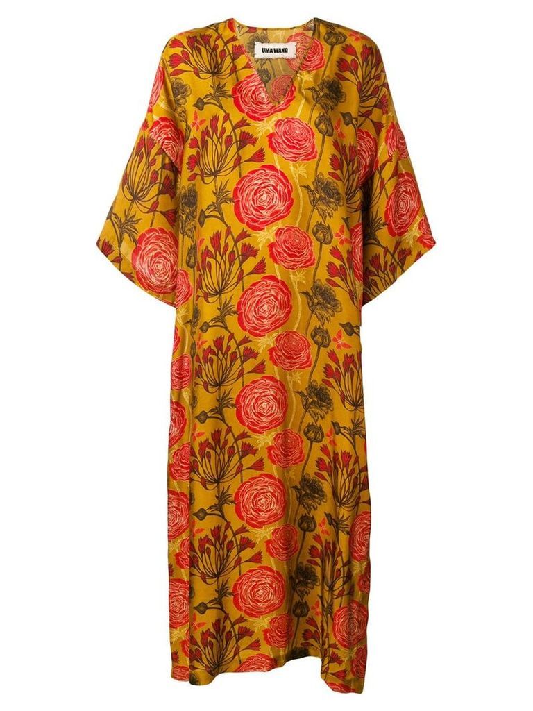 Uma Wang floral short-sleeve maxi dress - Orange