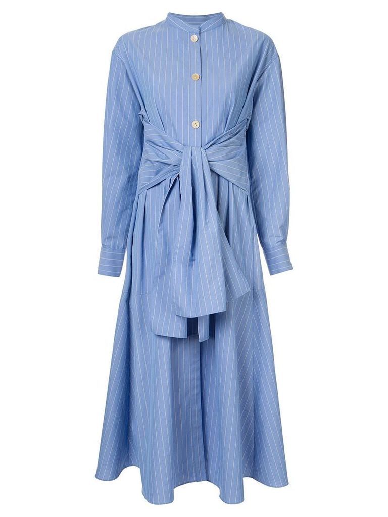 Le Ciel Bleu Striped Front Tie Shirt Dress - Blue