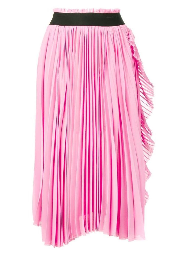 Nude ruffled-trim pleated skirt - Pink