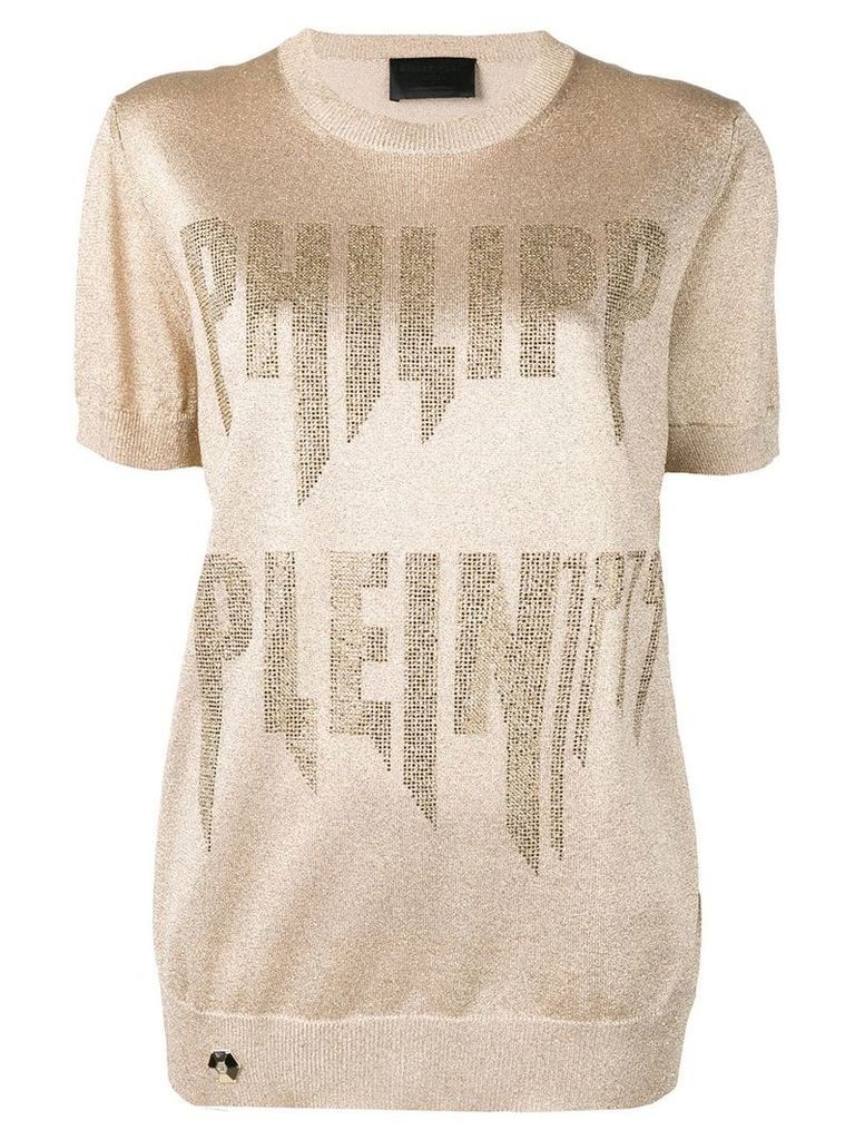 Philipp Plein logo embellished knitted top - Gold