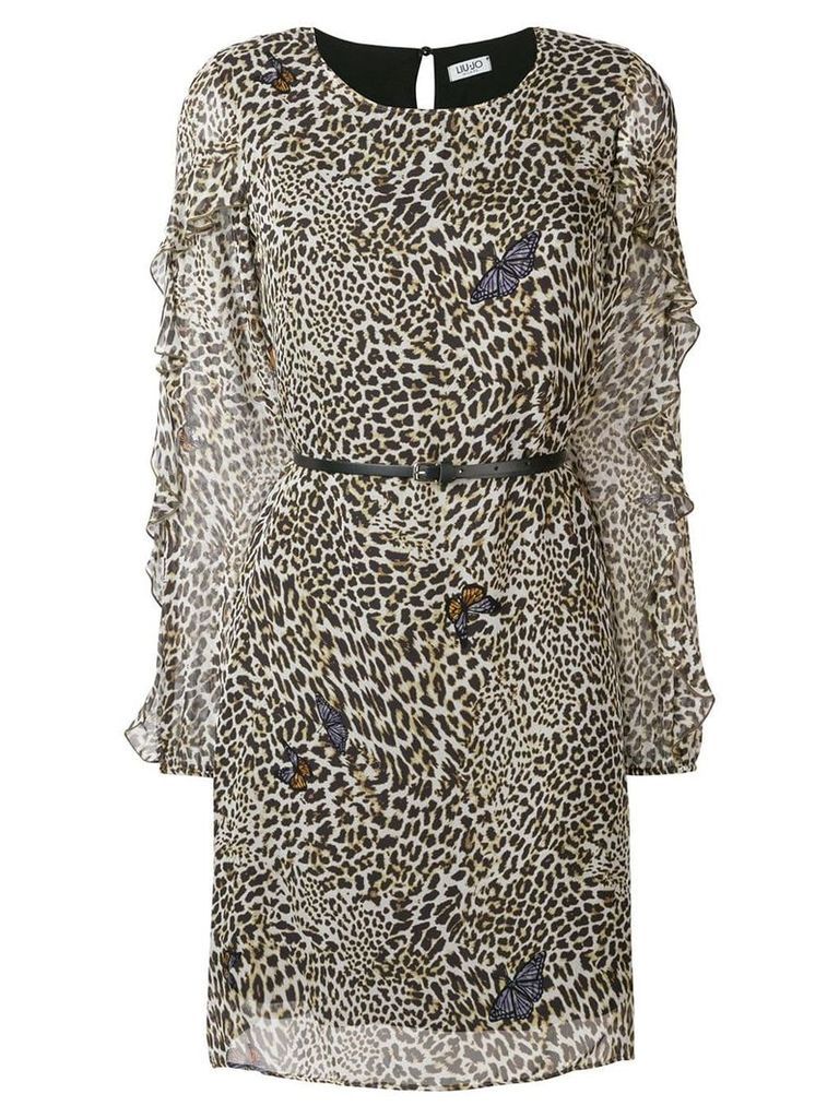 Liu Jo butterfly leopard print mini dress - Neutrals