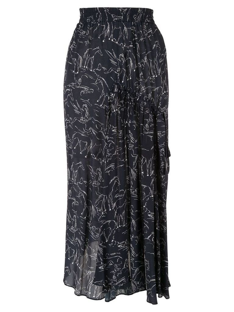 Lee Mathews Pony Print Asymmetric Silk Skirt - Blue