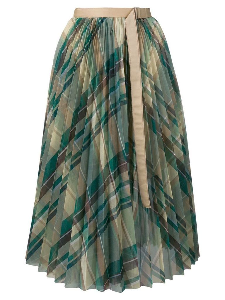 Sacai pleated check midi skirt - Green