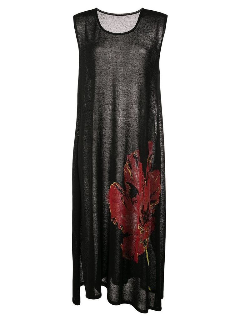 Yohji Yamamoto flower print sleeveless dress - Black