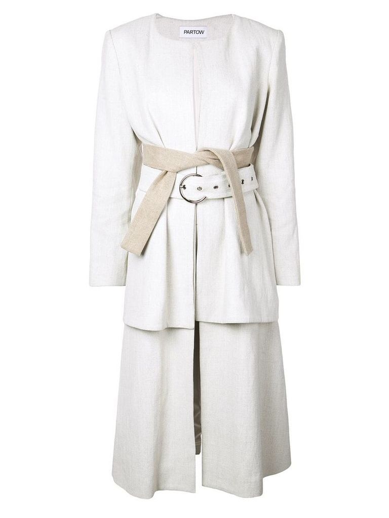Partow double belted coat - White