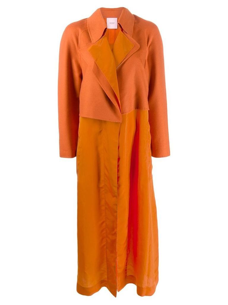 Agnona contrast panel midi coat - Orange