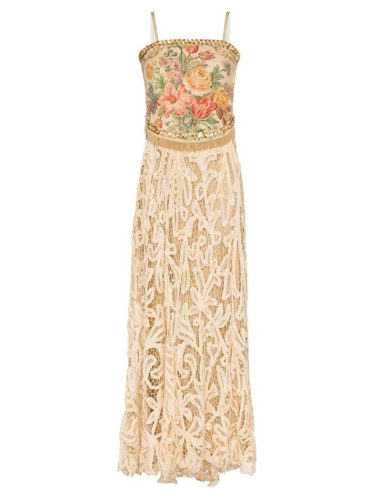 One Vintage floral-tapestry lace gown - Neutrals
