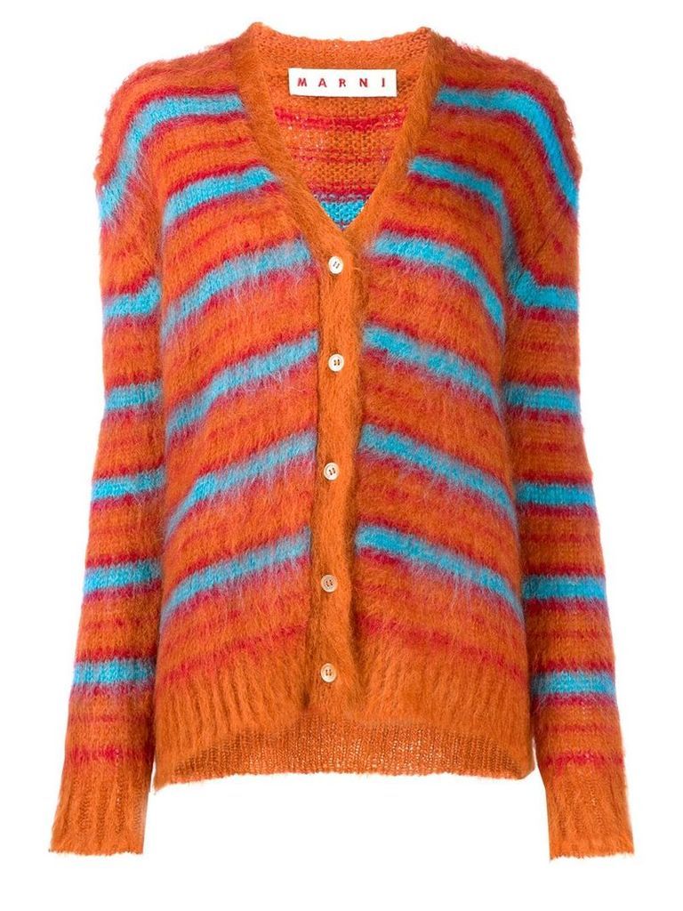 Marni fuzzy knit striped cardigan - Orange