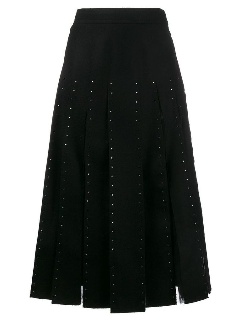 Valentino Crystal Embellished Pleated Virgin Wool Skirt - Black
