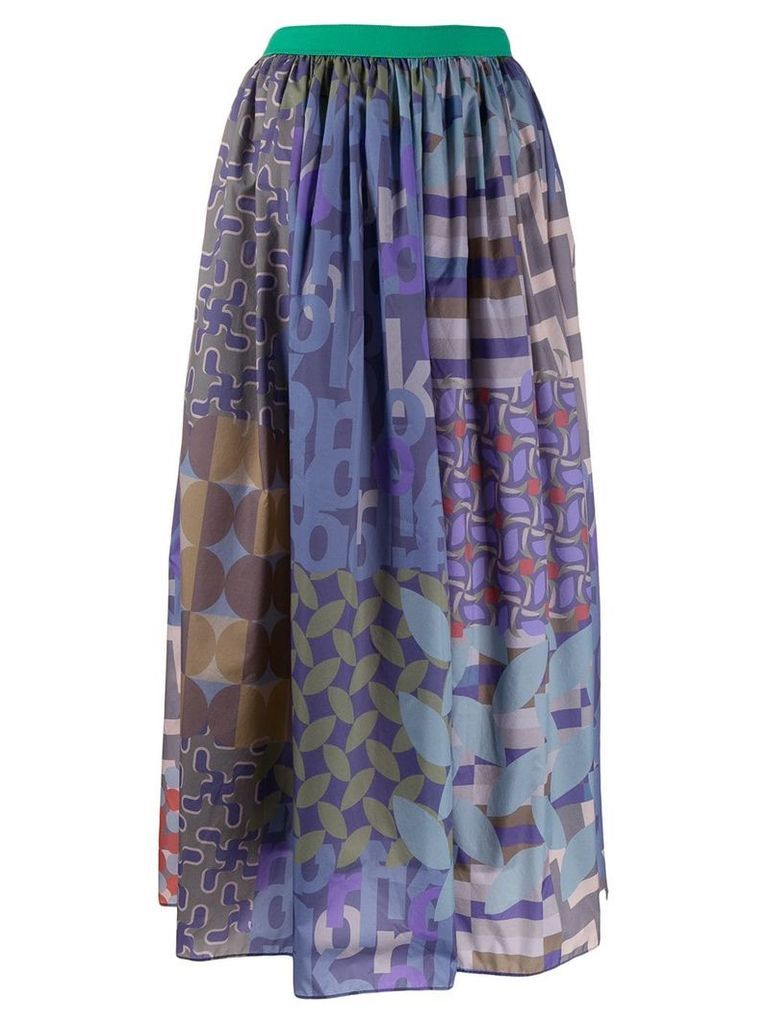 Kolor patchwork flared midi skirt - Blue