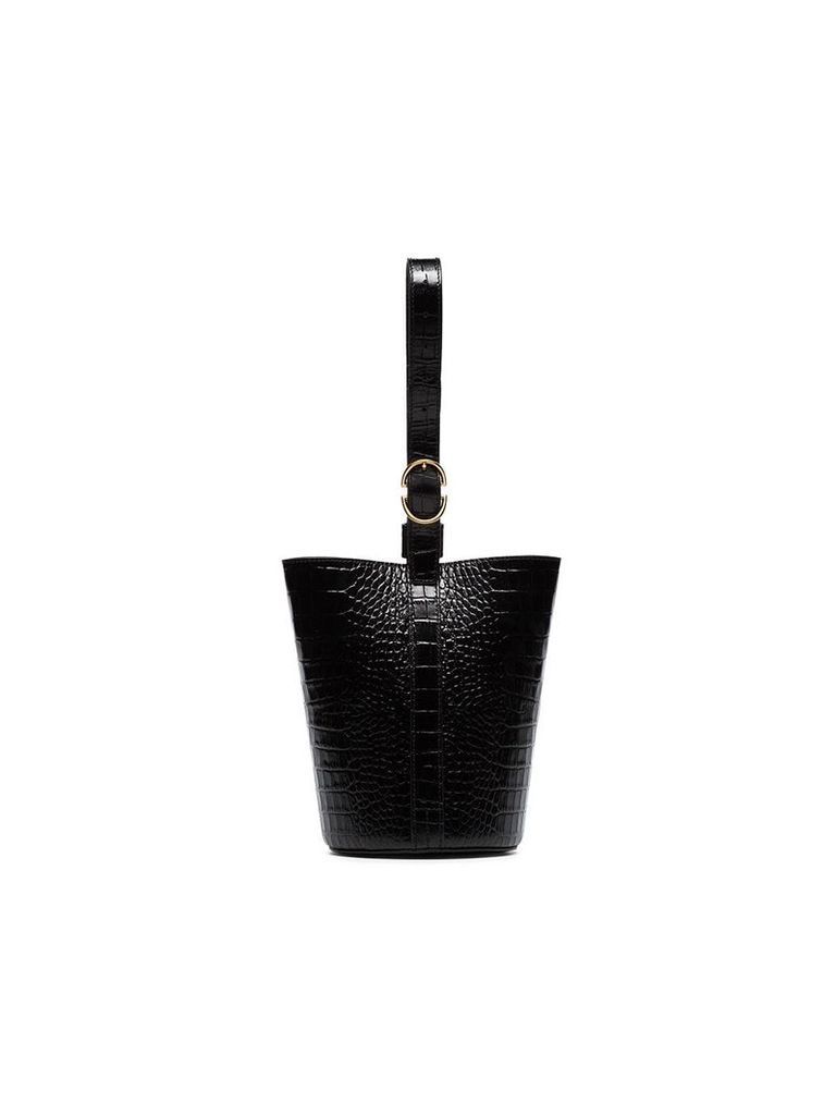 Trademark embossed leather bucket bag - Black