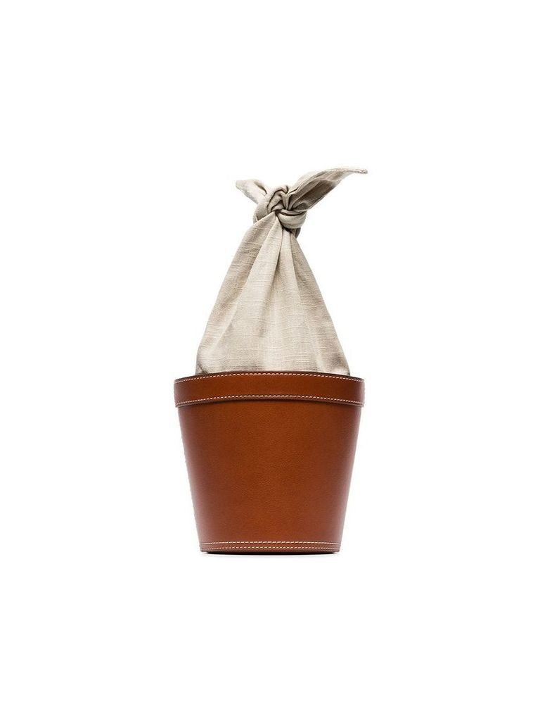 Staud brown Britt leather linen bucket bag
