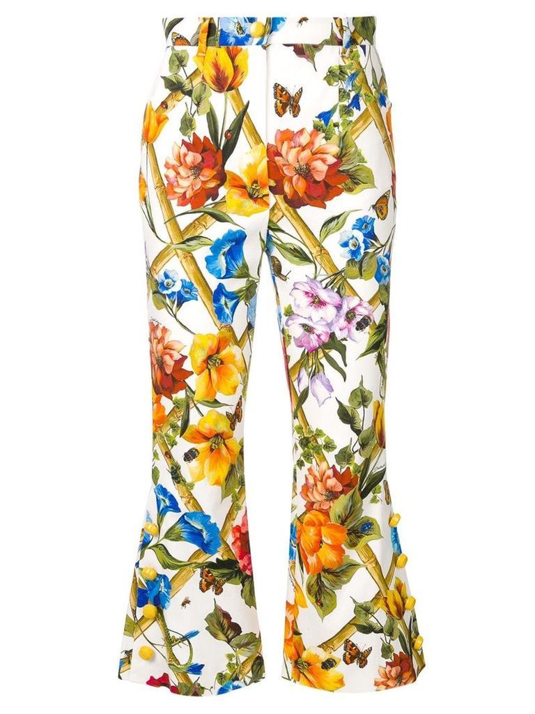 Dolce & Gabbana floral print flared cropped trousers - White