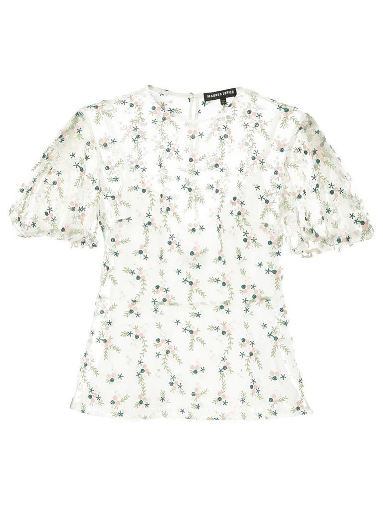 Markus Lupfer floral embroidered sheer top - White