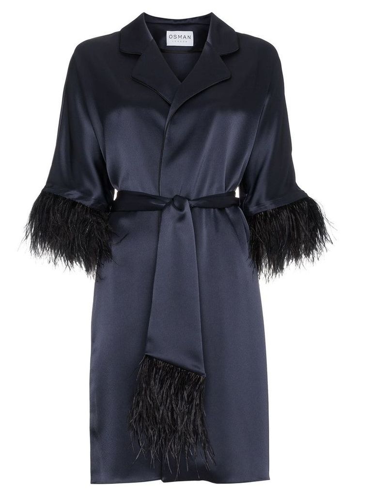 Osman Eve Ostrich Feather Trimmed Kimono - Blue