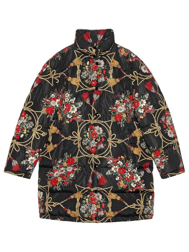 Gucci Padded cape coat with flowers and tassels - Black