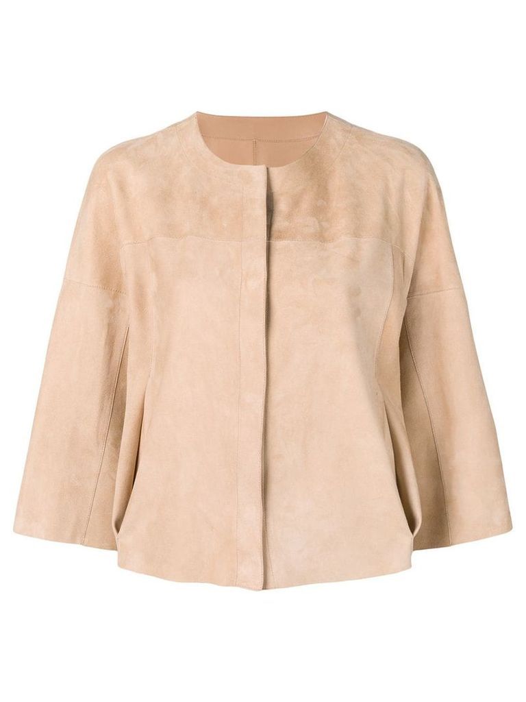 Drome cropped sleeves leather jacket - Neutrals