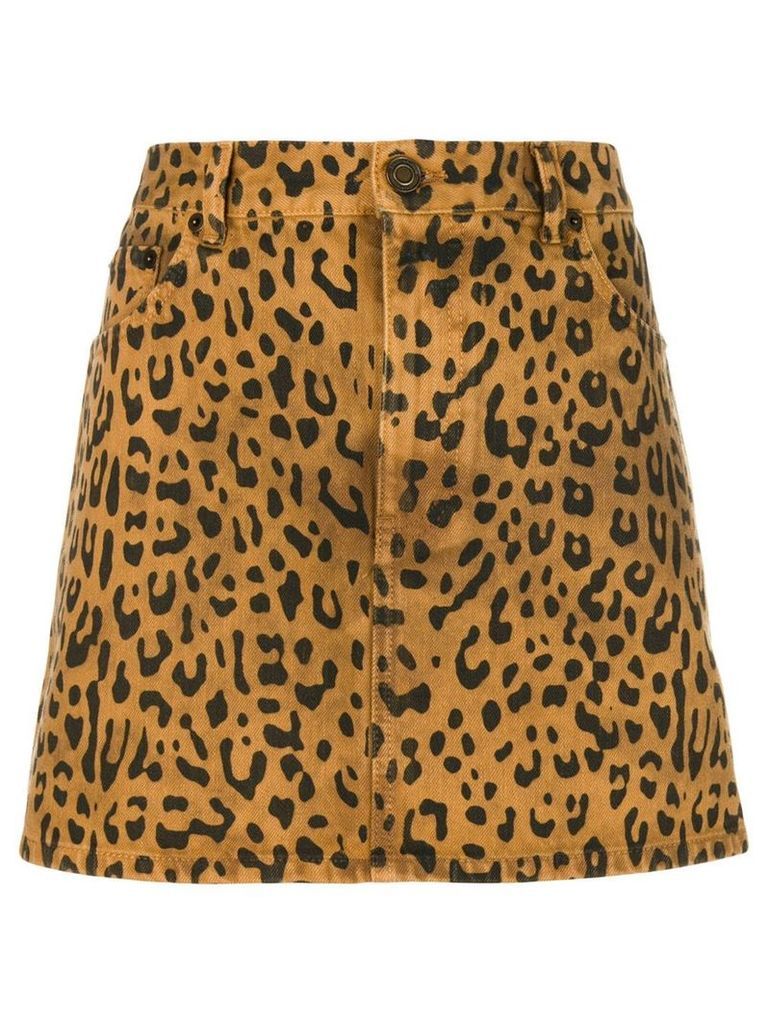 Saint Laurent leopard print mini skirt - Brown
