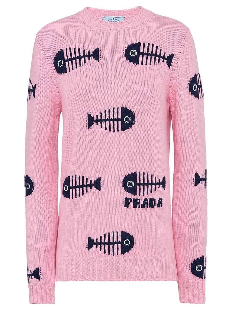 Prada fishbone intarsia motif jumper - Pink