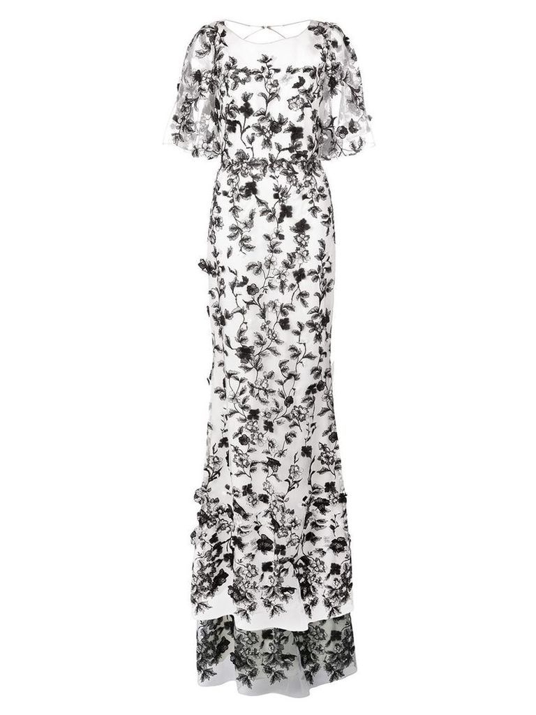 Marchesa Notte floral embroidered gown - White