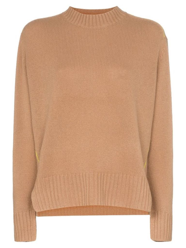 Joseph mock neck contrast-stripe knitted cashmere jumper - Brown
