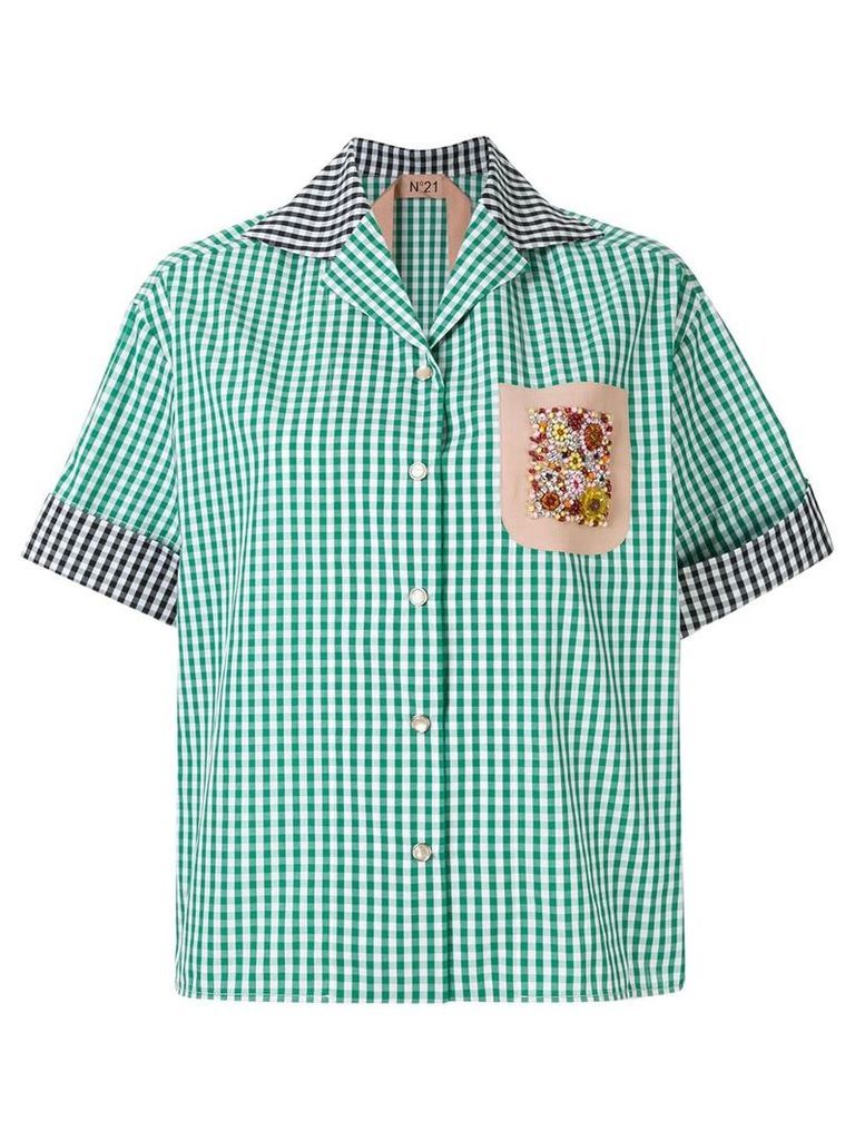 Nº21 embellished chest pocket check shirt - Green