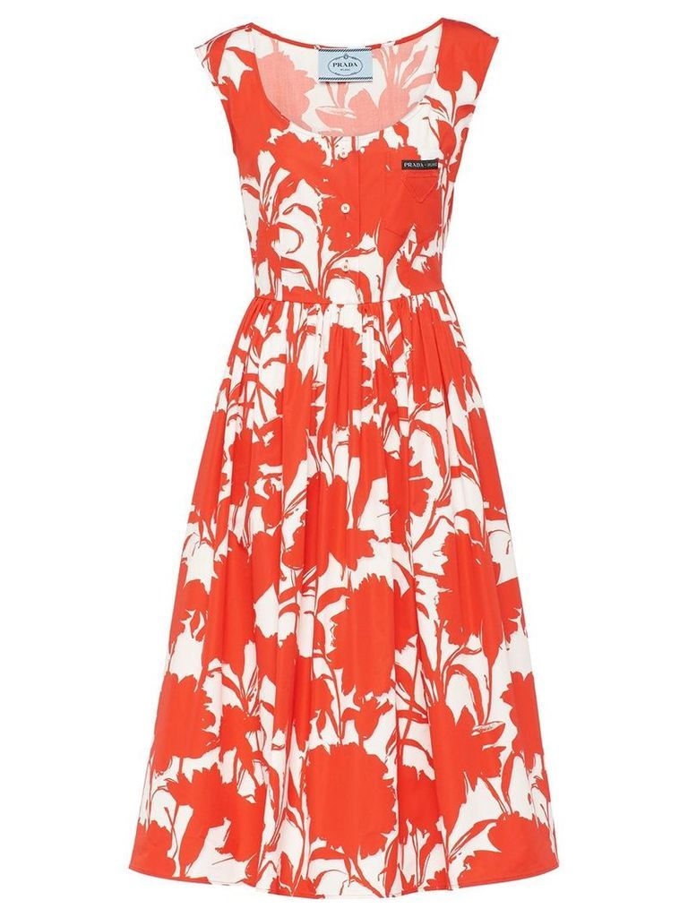 Prada carnation print poplin dress - Red