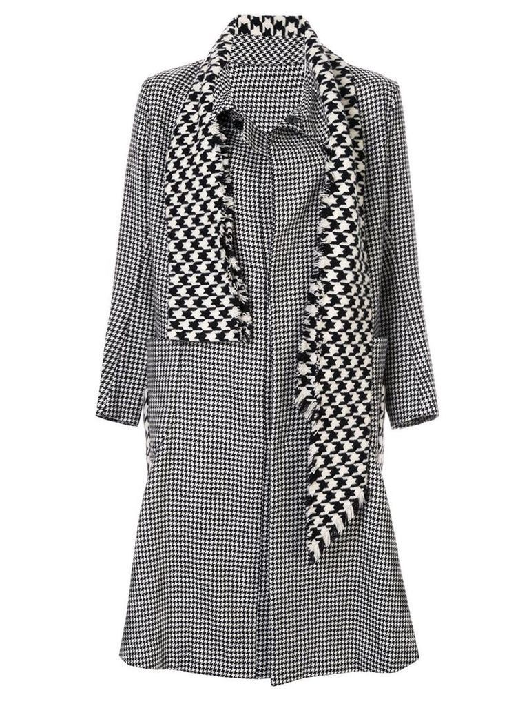 Yohji Yamamoto Pre-Owned attached scarf houndstooth coat - Black