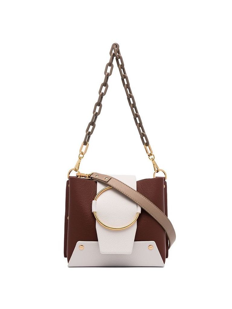 Yuzefi Brown and white Delila Leather Crossbody Bag