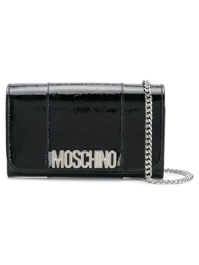 Moschino foldover logo clutch - Black