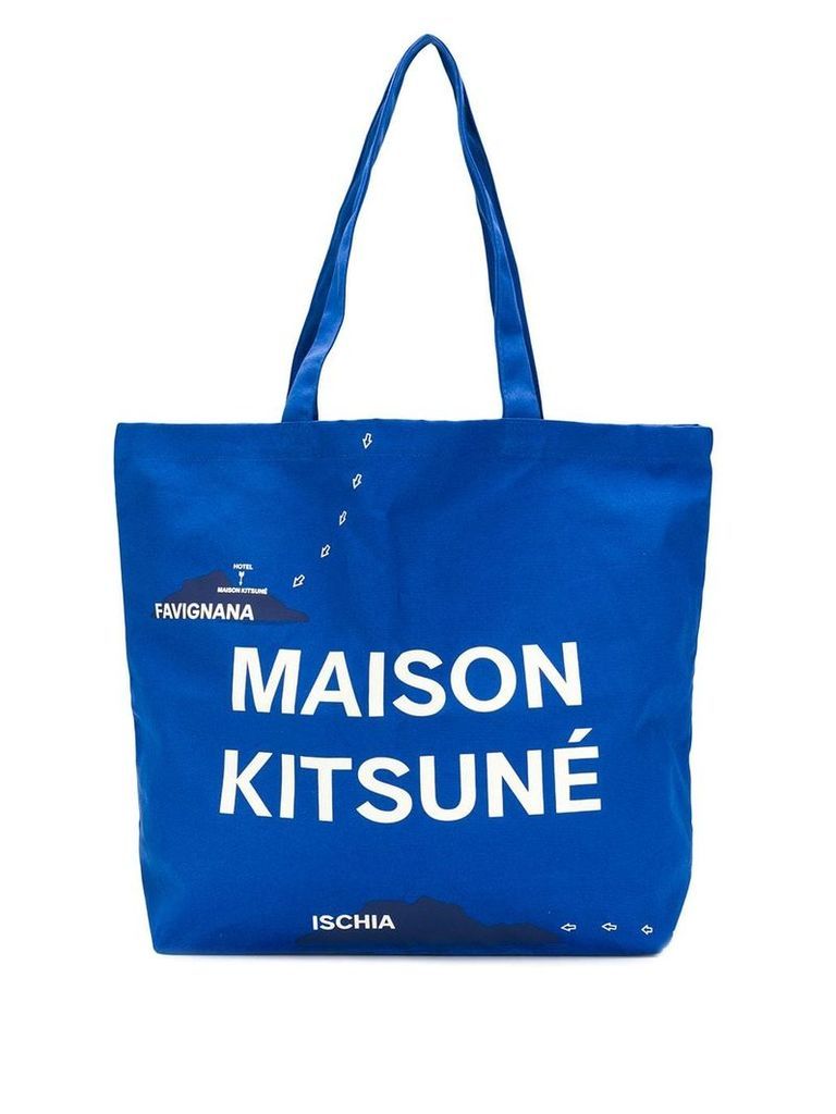 Maison Kitsuné All Over Mappa tote - Blue