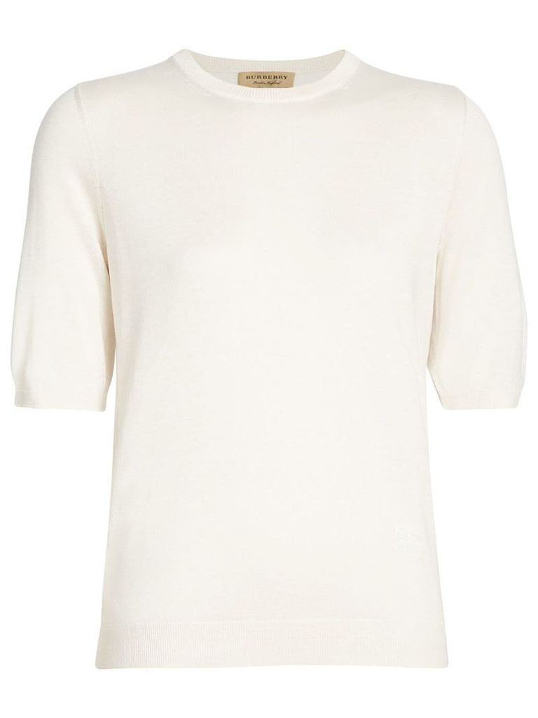 Burberry Short-sleeve Silk Cashmere Sweater - White