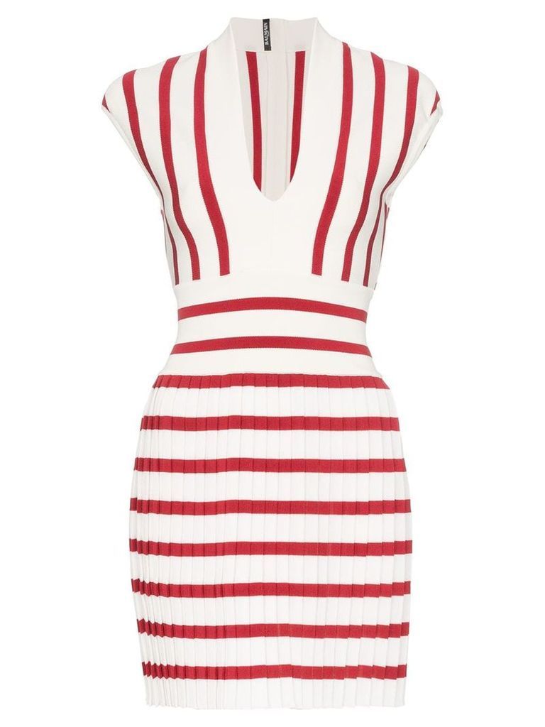 Balmain Striped Pleated Mini-Dress - White