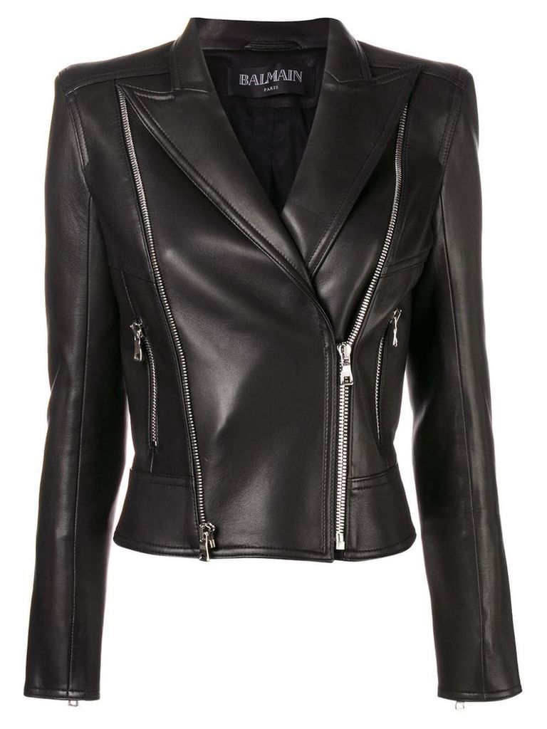 Balmain classic fitted biker jacket - Black