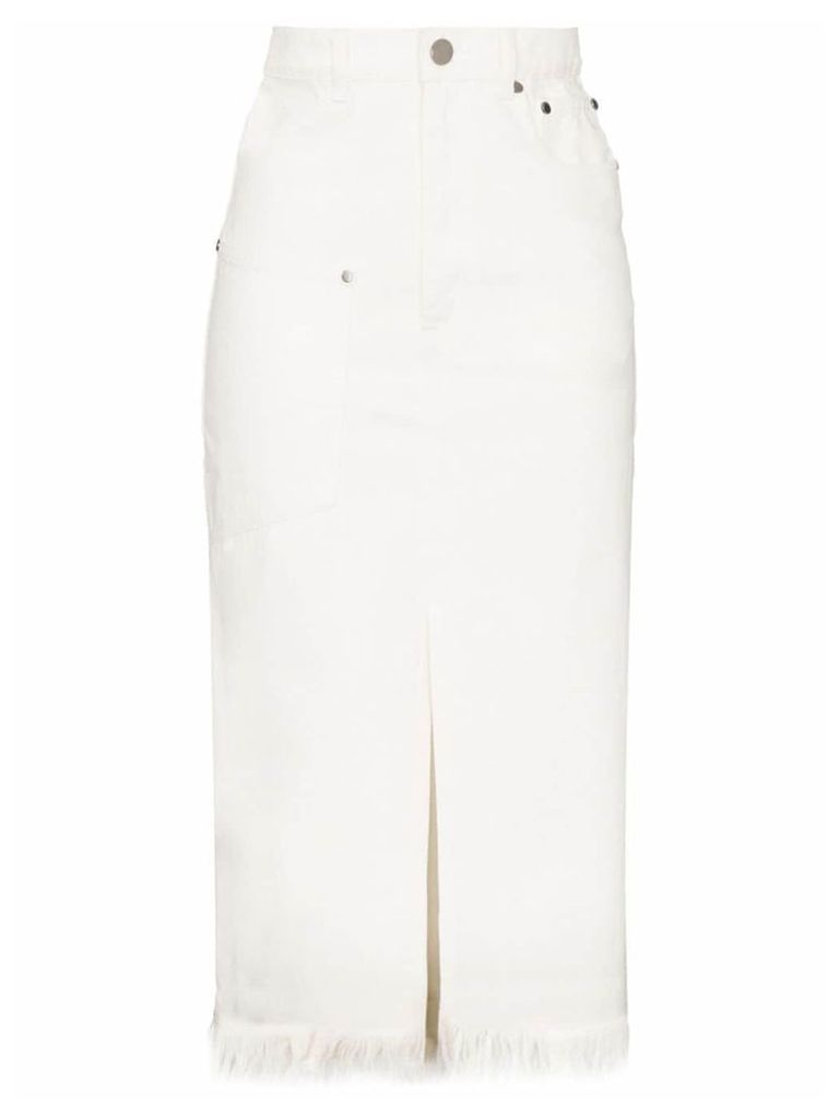 HOUSE OF HOLLAND frayed-hem denim midi skirt - White