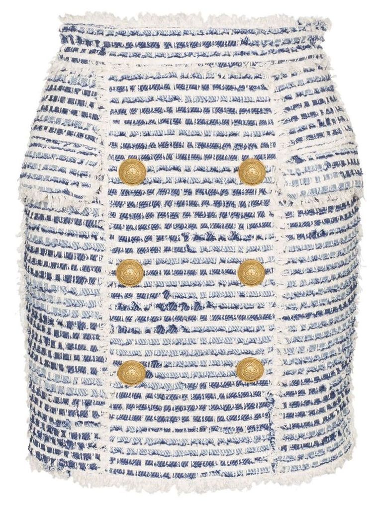 Balmain High-waisted button embellished tweed skirt - Blue