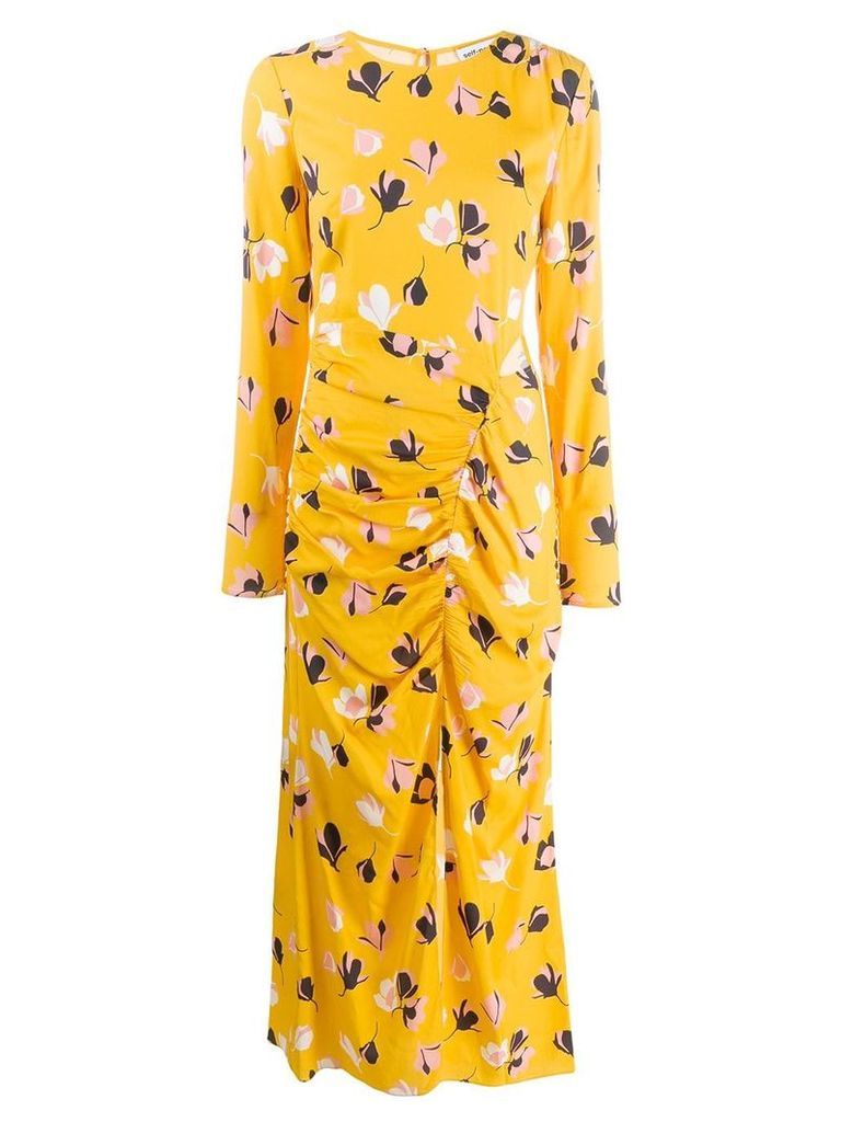 Self-Portrait printed ruched maxi dress - Yellow
