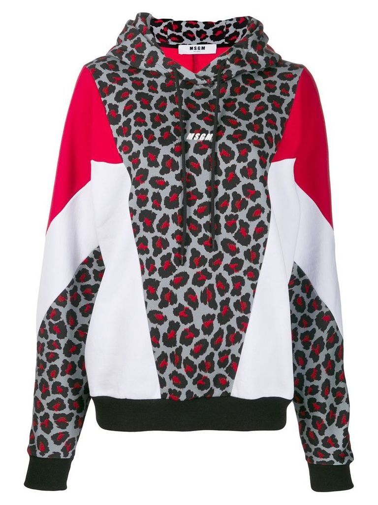 MSGM colour block leopard print hoodie - White