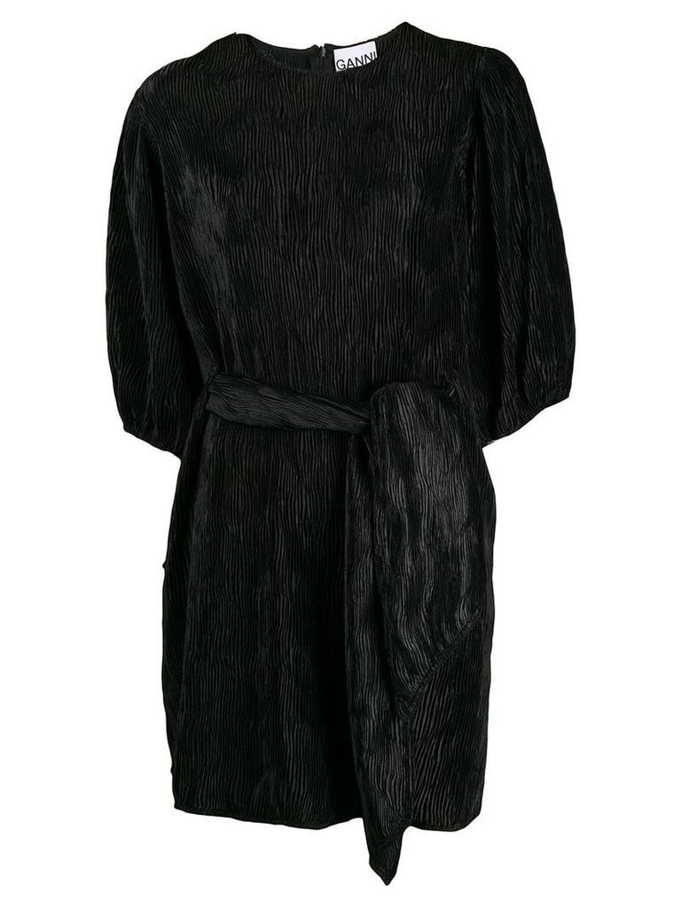 Ganni textured tie waist dress - Black