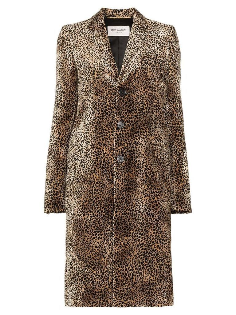 Saint Laurent single-breasted leopard-print coat - Brown