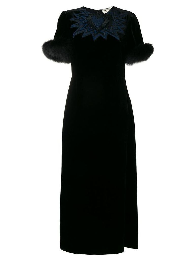 Fendi embroidered long dress - Black