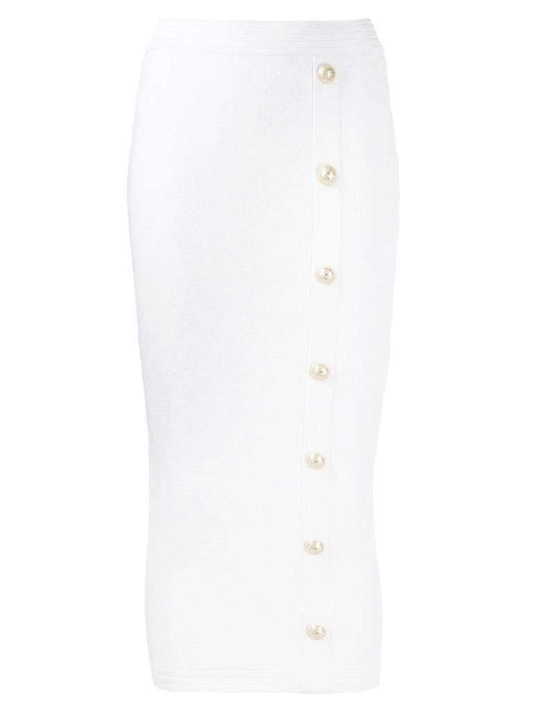 Balmain quilted fitted midi skirt - White