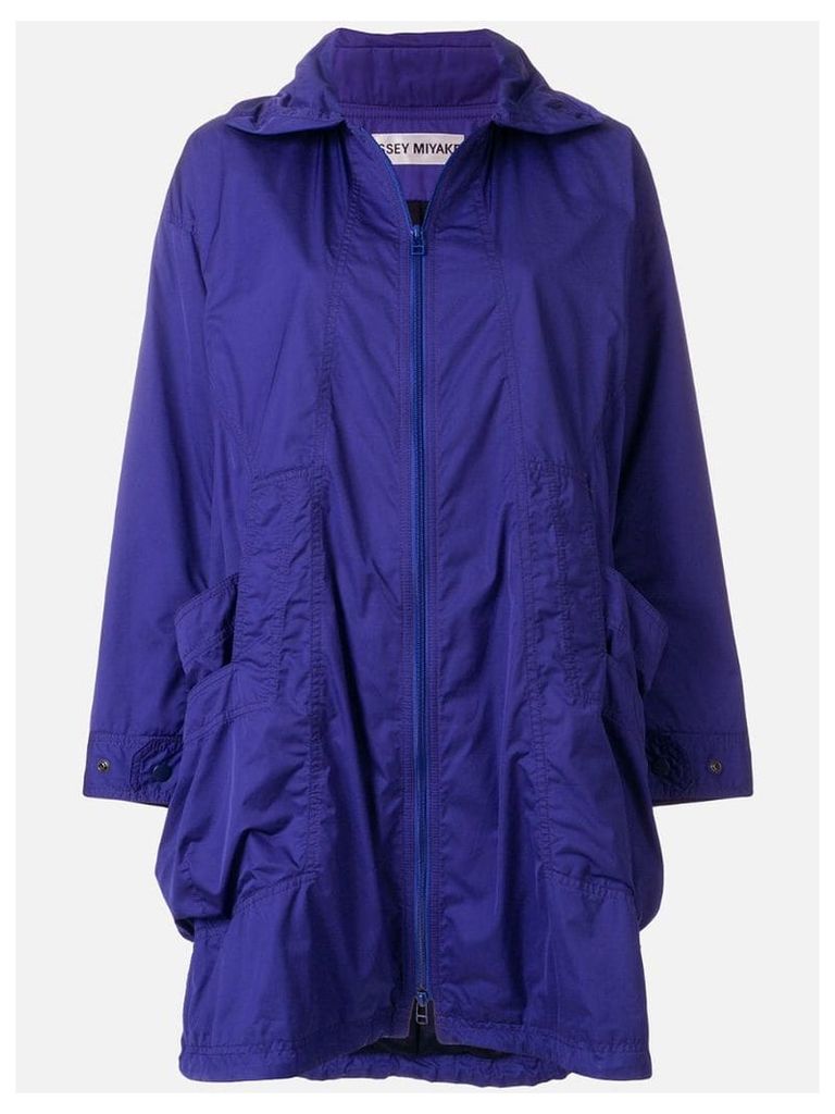 Issey Miyake Pre-Owned zipped hooded raincoat - Blue
