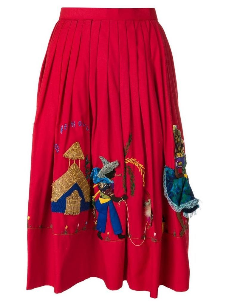 William Vintage Haitian People embroidery skirt - Red